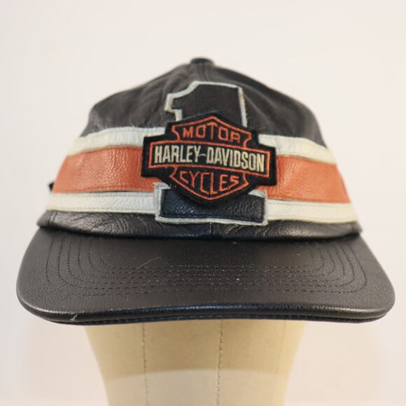 Vintage Harley-Davidson Leather Cap Hat Racing Stripe - Picture 1 of 6